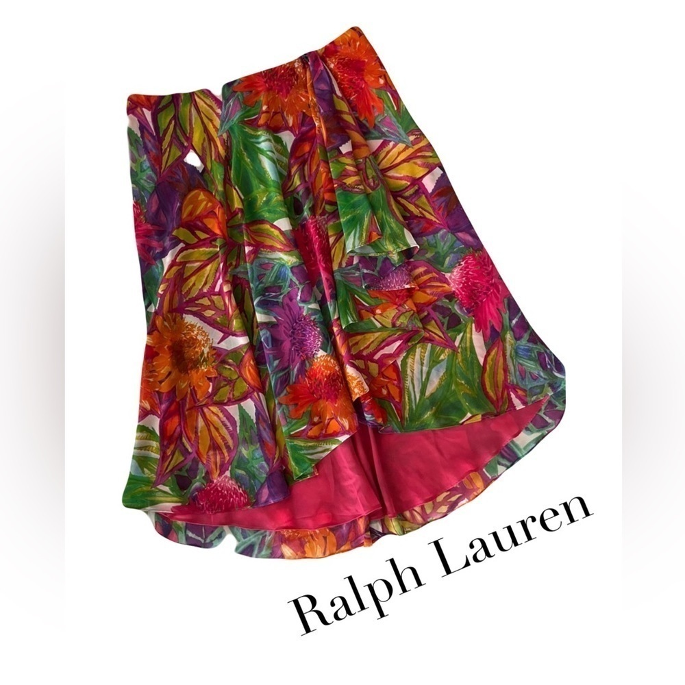 Lauren Ralph Lauren Womens Floral Lined Faux Wrap Skirt Multicolor Size 14 $110